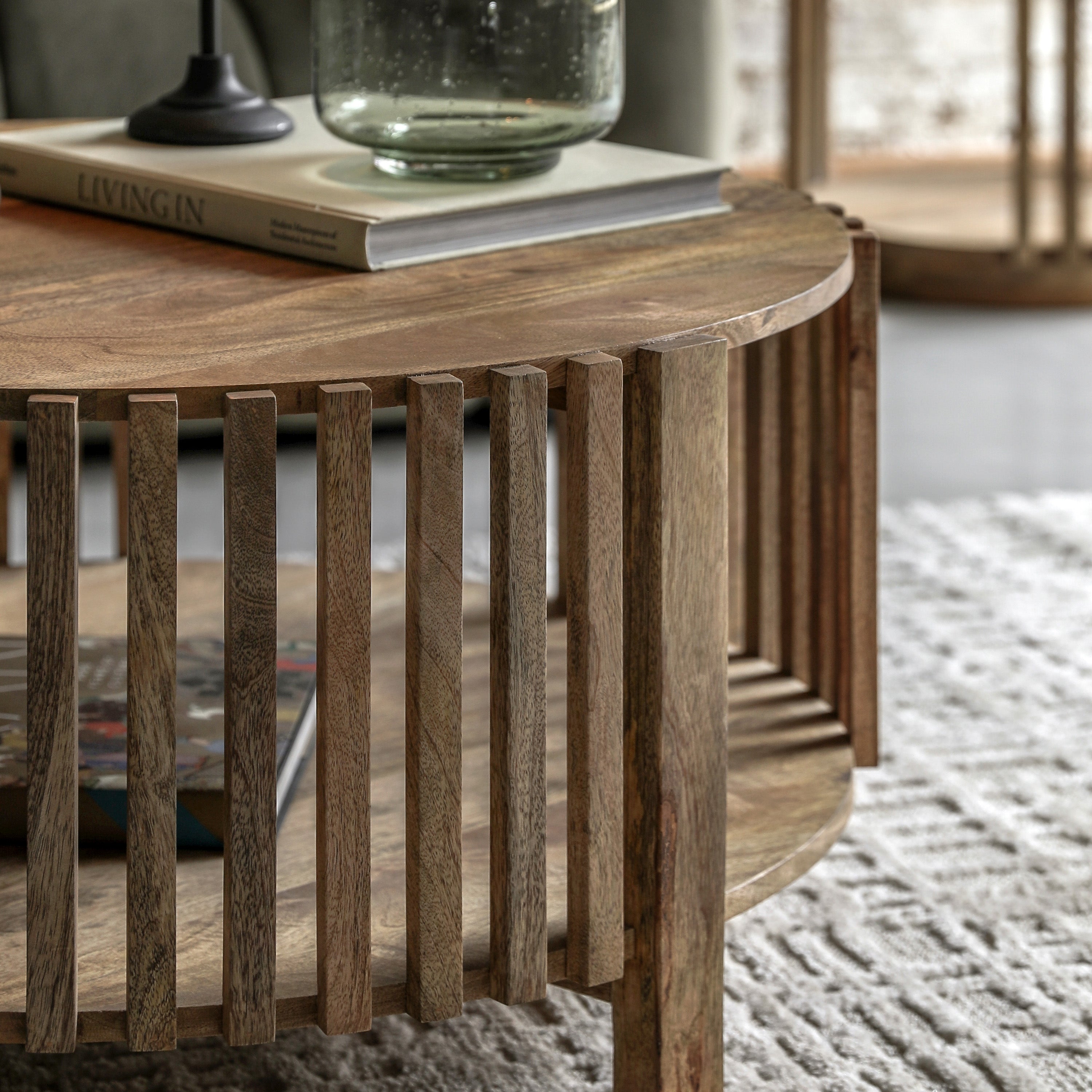Alvin Slatted Natural Acacia Wood Round Coffee Table